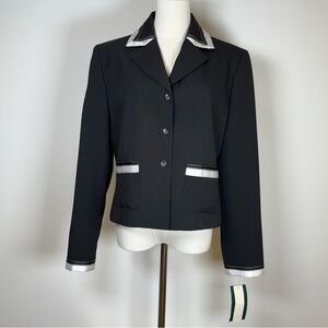 New With Tags Harve Benard Jacket Blazer Black White Ribbon Trim Women’s Size 12